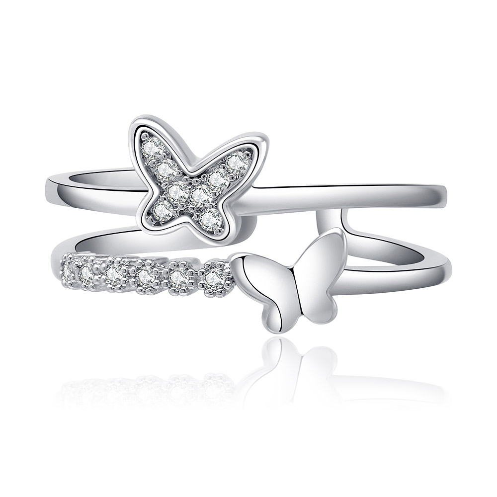 Glittering Double Butterfly Ring
